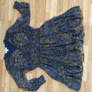 Michael Kors Navy Blue and Brown Metallic Long Sleeve Dress Tunic, Size XXL